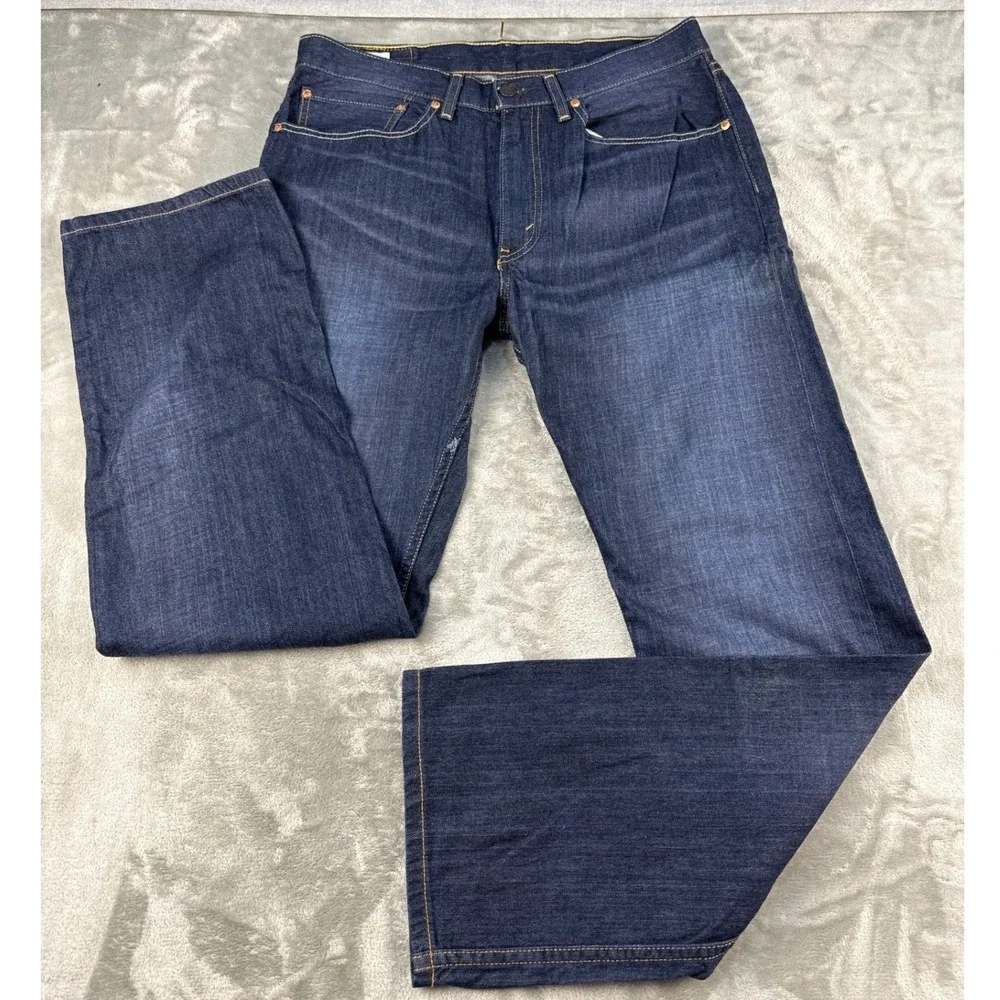 Levis 505 Regular Fit Jeans Mens 34x32 Dark Wash Indigo Straight Leg Denim